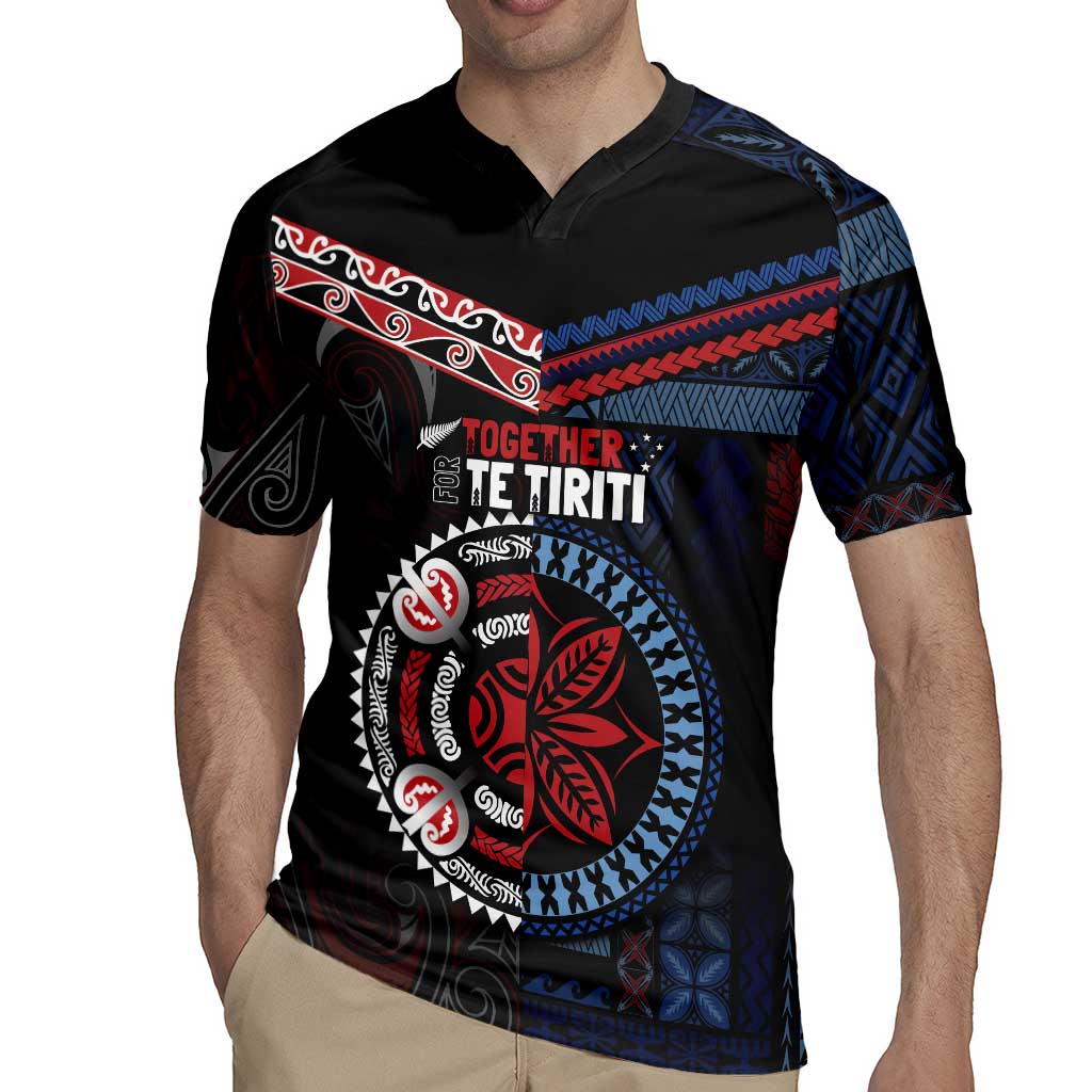Aotearoa and Samoa Together For Te Tiriti Rugby Jersey Kowhaiwhai Mix Siapo - Flag Color
