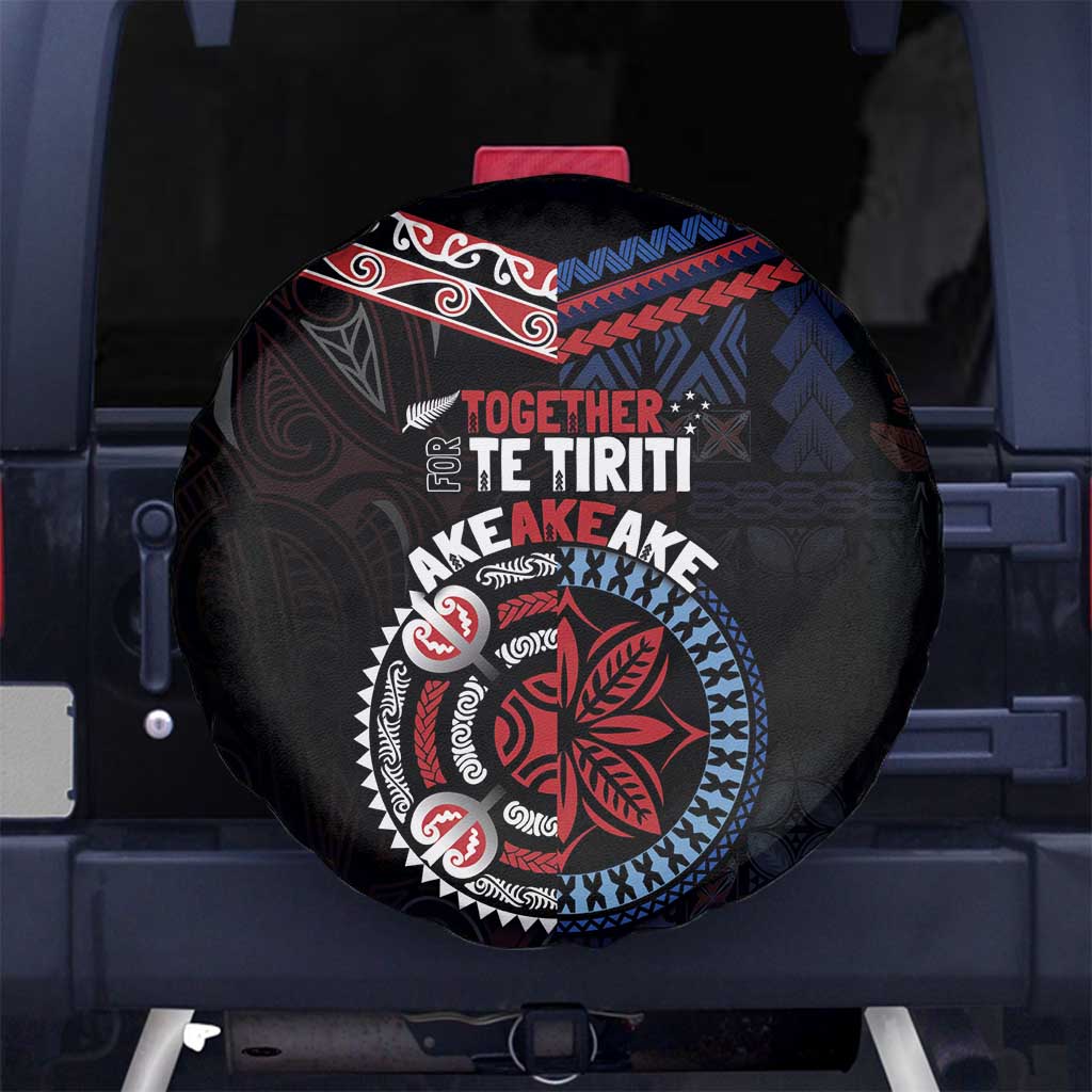 Aotearoa and Samoa Together For Te Tiriti Spare Tire Cover Kowhaiwhai Mix Siapo - Flag Color LT7 - Polynesian Pride
