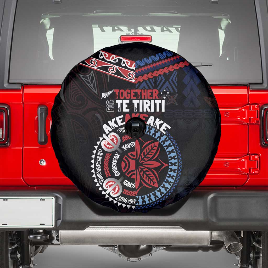 Aotearoa and Samoa Together For Te Tiriti Spare Tire Cover Kowhaiwhai Mix Siapo - Flag Color LT7 - Polynesian Pride
