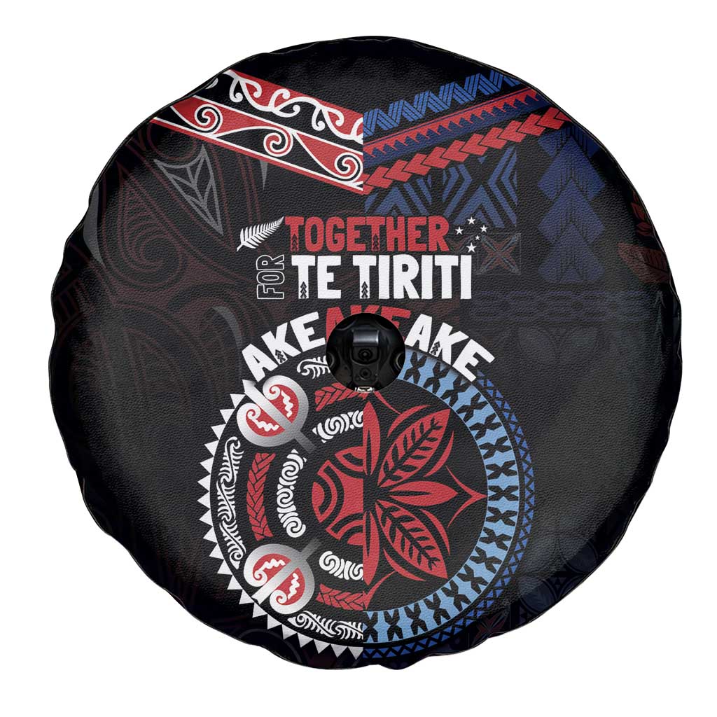 Aotearoa and Samoa Together For Te Tiriti Spare Tire Cover Kowhaiwhai Mix Siapo - Flag Color LT7 - Polynesian Pride