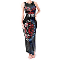 Aotearoa and Samoa Together For Te Tiriti Tank Maxi Dress Kowhaiwhai Mix Siapo - Flag Color LT7 Women Black - Polynesian Pride