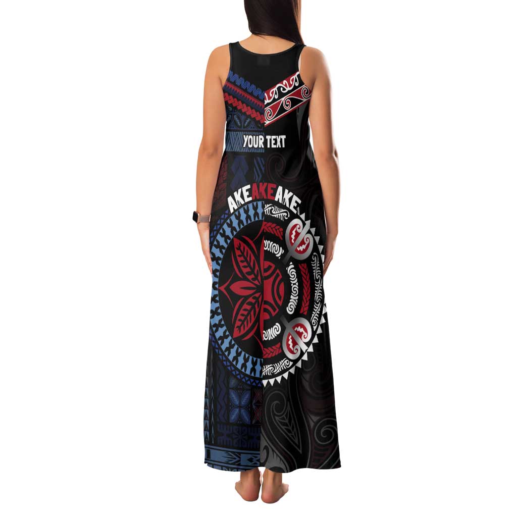 Aotearoa and Samoa Together For Te Tiriti Tank Maxi Dress Kowhaiwhai Mix Siapo - Flag Color LT7 - Polynesian Pride