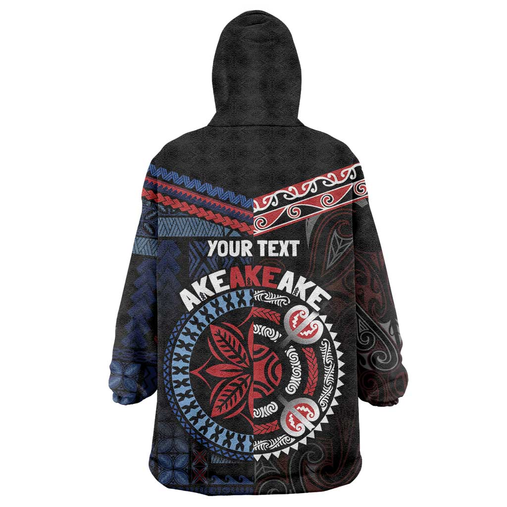 Aotearoa and Samoa Together For Te Tiriti Wearable Blanket Hoodie Kowhaiwhai Mix Siapo - Flag Color LT7 - Polynesian Pride