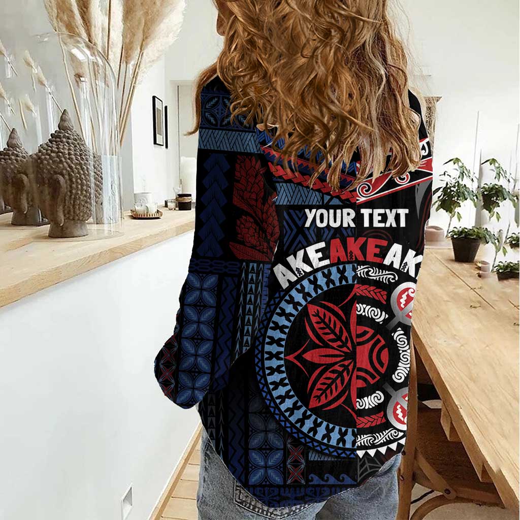 Aotearoa and Samoa Together For Te Tiriti Women Casual Shirt Kowhaiwhai Mix Siapo - Flag Color LT7 - Polynesian Pride