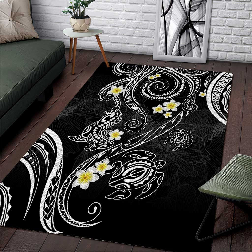 Polynesia Tribal Area Rug Tentacles Plumeria LT7 Black - Polynesian Pride