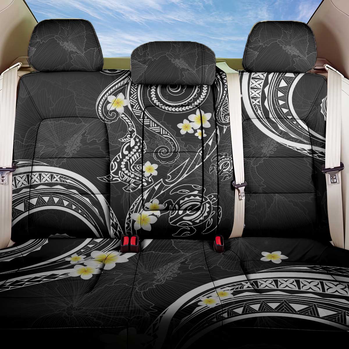 Polynesia Tribal Back Car Seat Cover Tentacles Plumeria LT7 One Size Black - Polynesian Pride