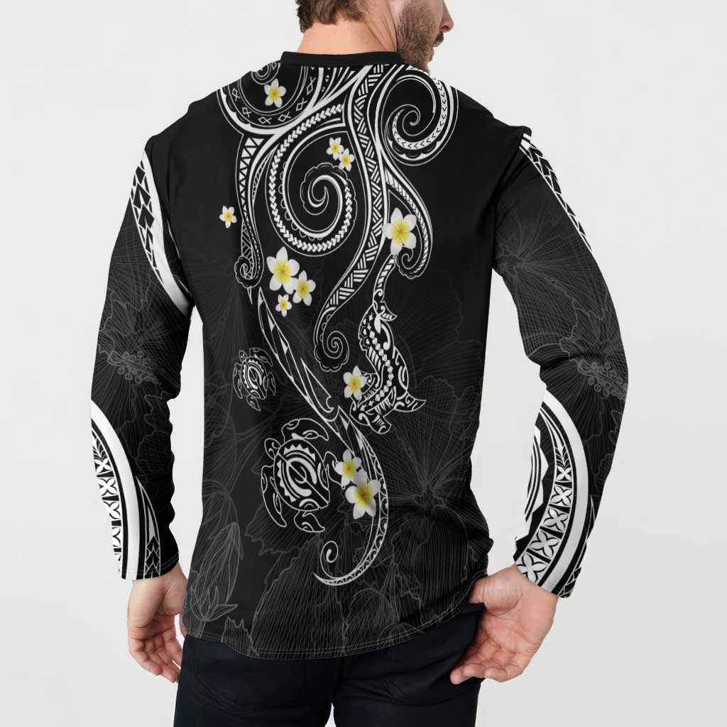 Polynesia Tribal Button Sweatshirt Tentacles Plumeria