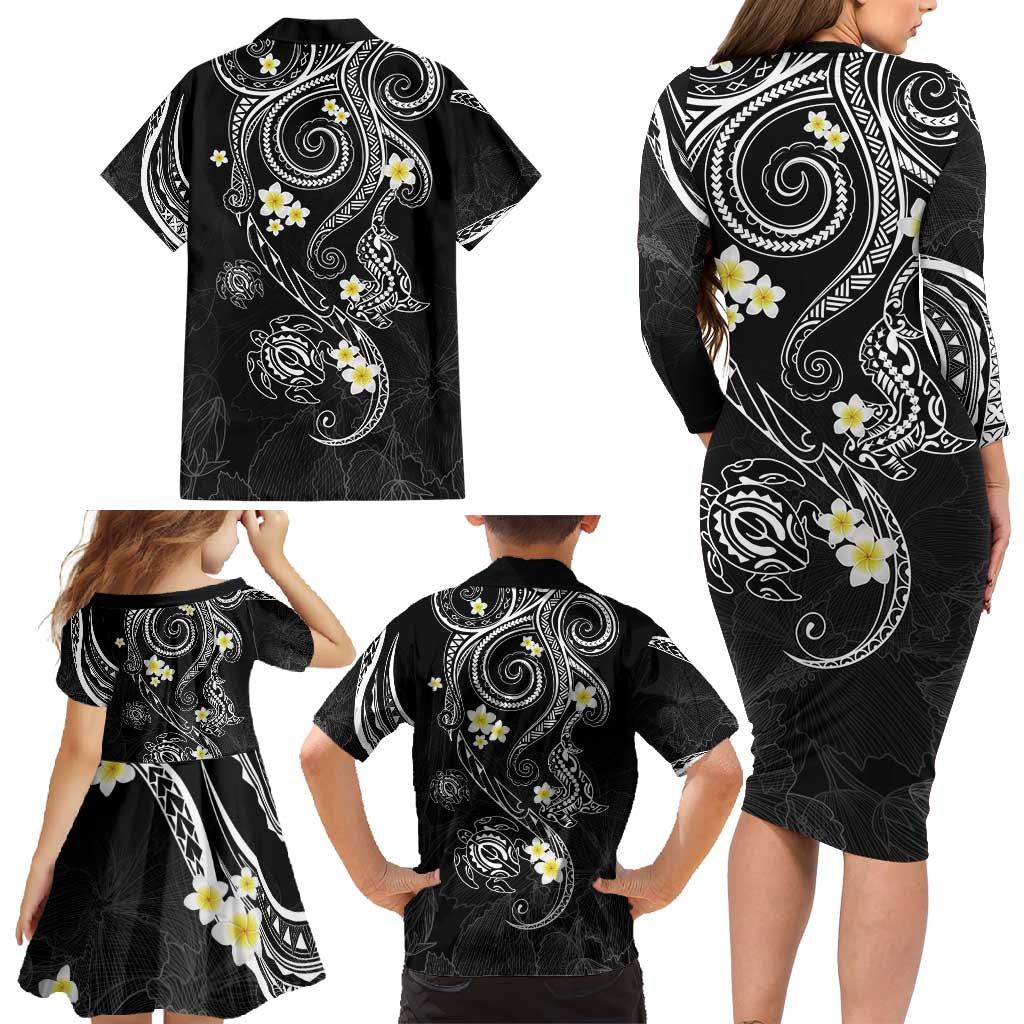 Polynesia Tribal Family Matching Long Sleeve Bodycon Dress and Hawaiian Shirt Tentacles Plumeria LT7 - Polynesian Pride