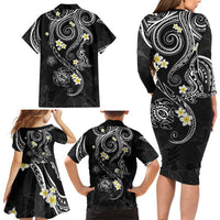 Polynesia Tribal Family Matching Long Sleeve Bodycon Dress and Hawaiian Shirt Tentacles Plumeria LT7 - Polynesian Pride