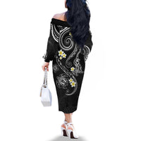 Polynesia Tribal Family Matching Off The Shoulder Long Sleeve Dress and Hawaiian Shirt Tentacles Plumeria LT7 - Polynesian Pride