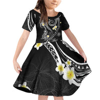 Polynesia Tribal Family Matching Off Shoulder Short Dress and Hawaiian Shirt Tentacles Plumeria LT7 Daughter's Dress Black - Polynesian Pride