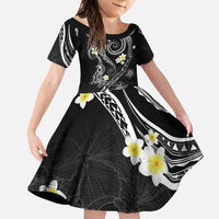 Polynesia Tribal Family Matching Short Sleeve Bodycon Dress and Hawaiian Shirt Tentacles Plumeria LT7 Daughter's Dress Black - Polynesian Pride