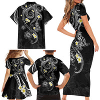 Polynesia Tribal Family Matching Short Sleeve Bodycon Dress and Hawaiian Shirt Tentacles Plumeria LT7 - Polynesian Pride