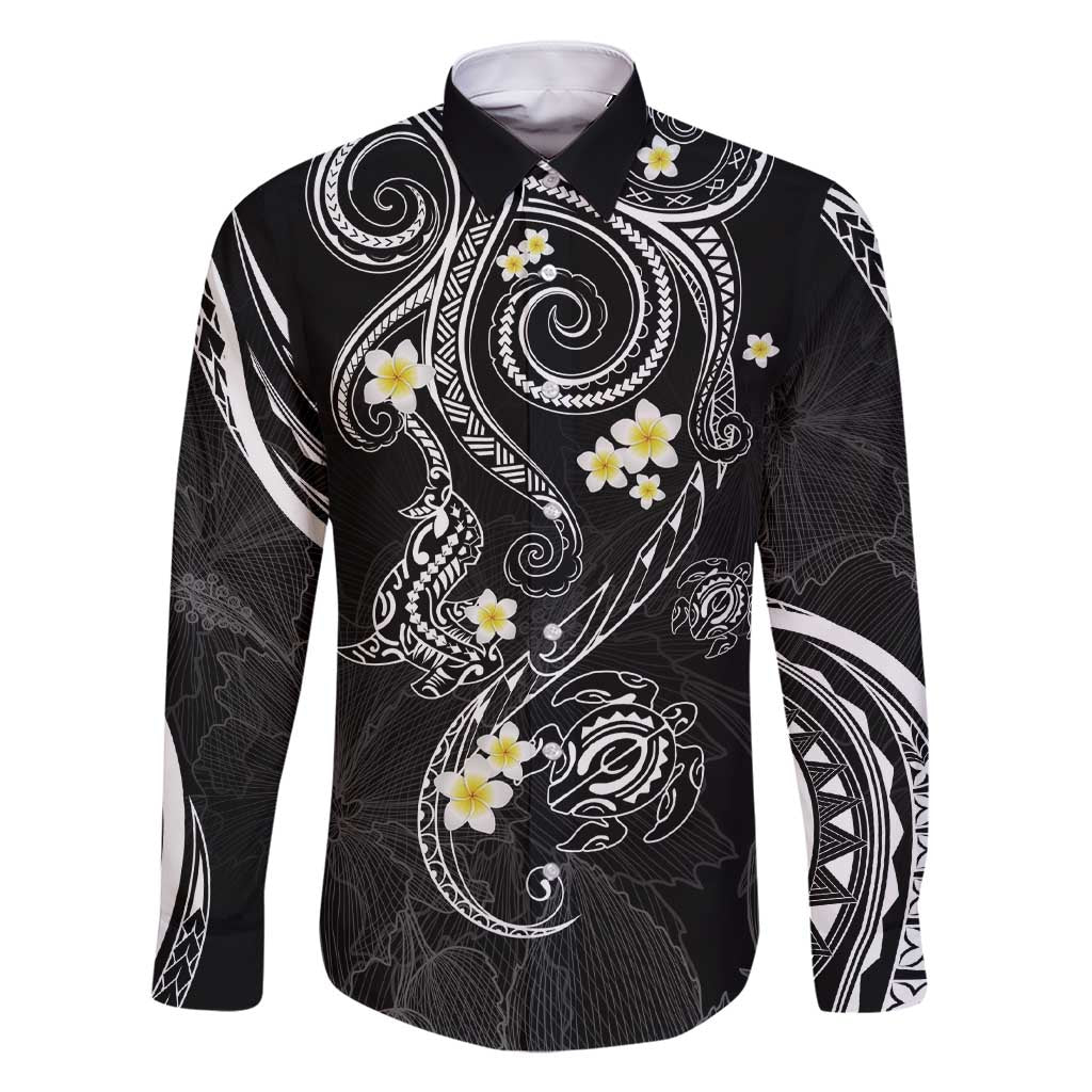 Polynesia Tribal Family Matching Short Sleeve Bodycon Dress and Hawaiian Shirt Tentacles Plumeria LT7 Dad's Shirt - Long Sleeve Black - Polynesian Pride