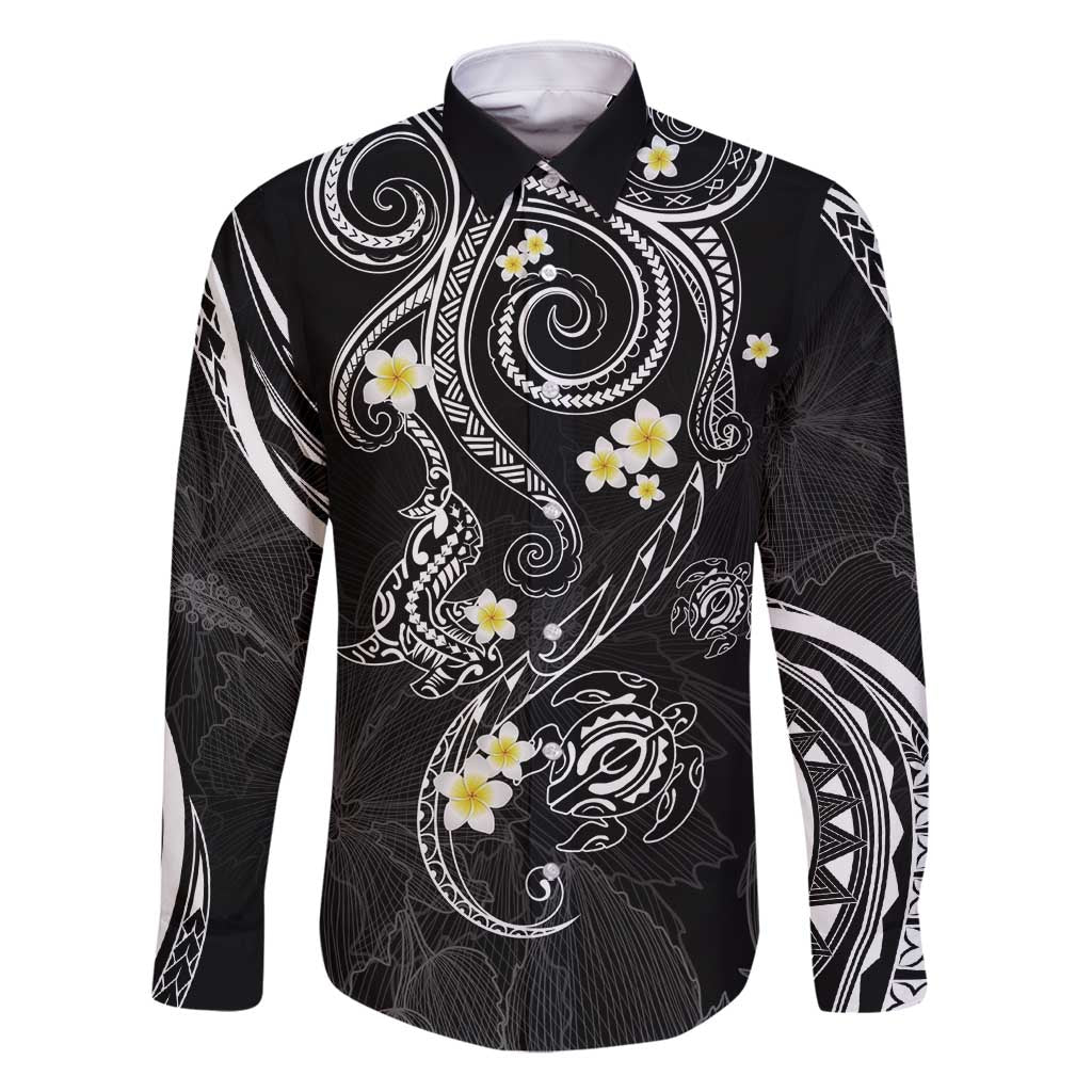 Polynesia Tribal Family Matching Tank Maxi Dress and Hawaiian Shirt Tentacles Plumeria LT7 Dad's Shirt - Long Sleeve Black - Polynesian Pride