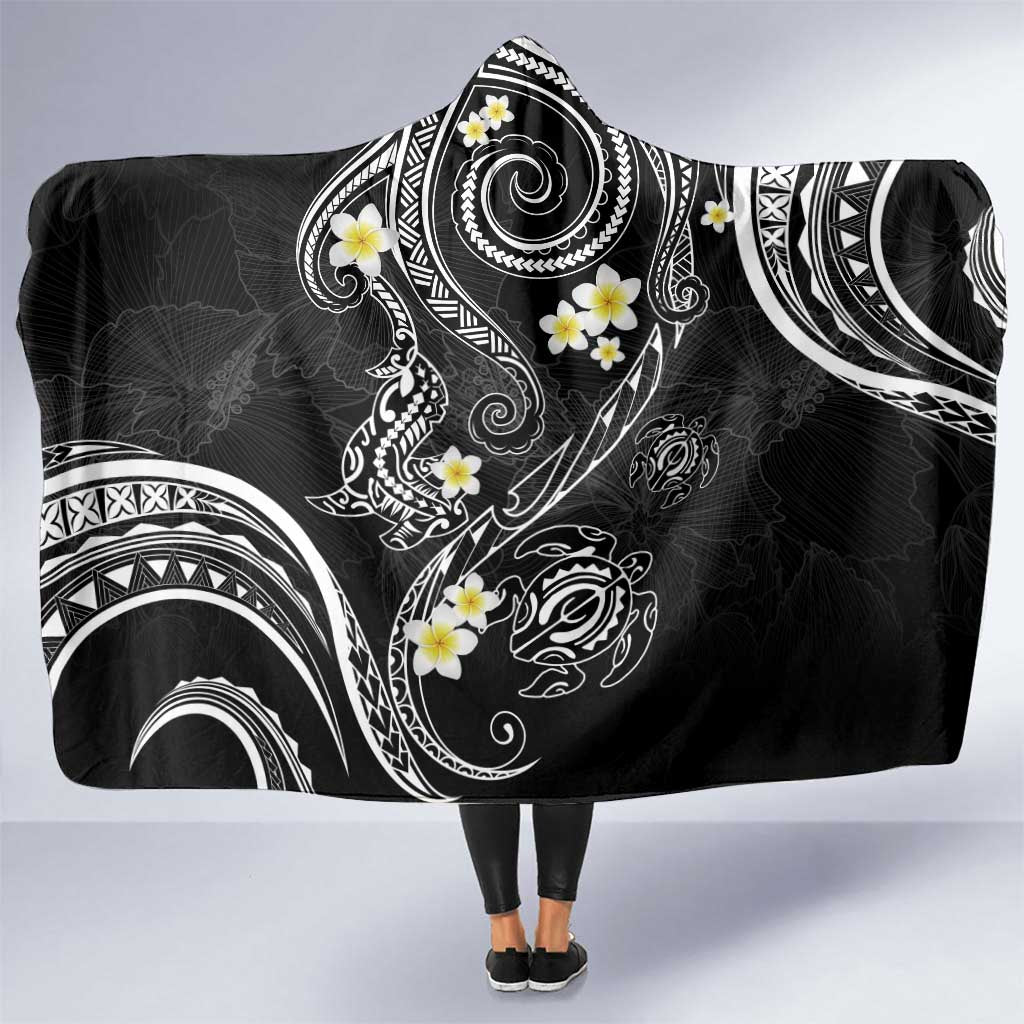Polynesia Tribal Hooded Blanket Tentacles Plumeria LT7 One Size Black - Polynesian Pride