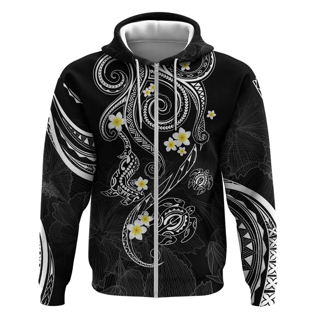 Polynesia Tribal Hoodie Tentacles Plumeria LT7 Zip Hoodie Black - Polynesian Pride