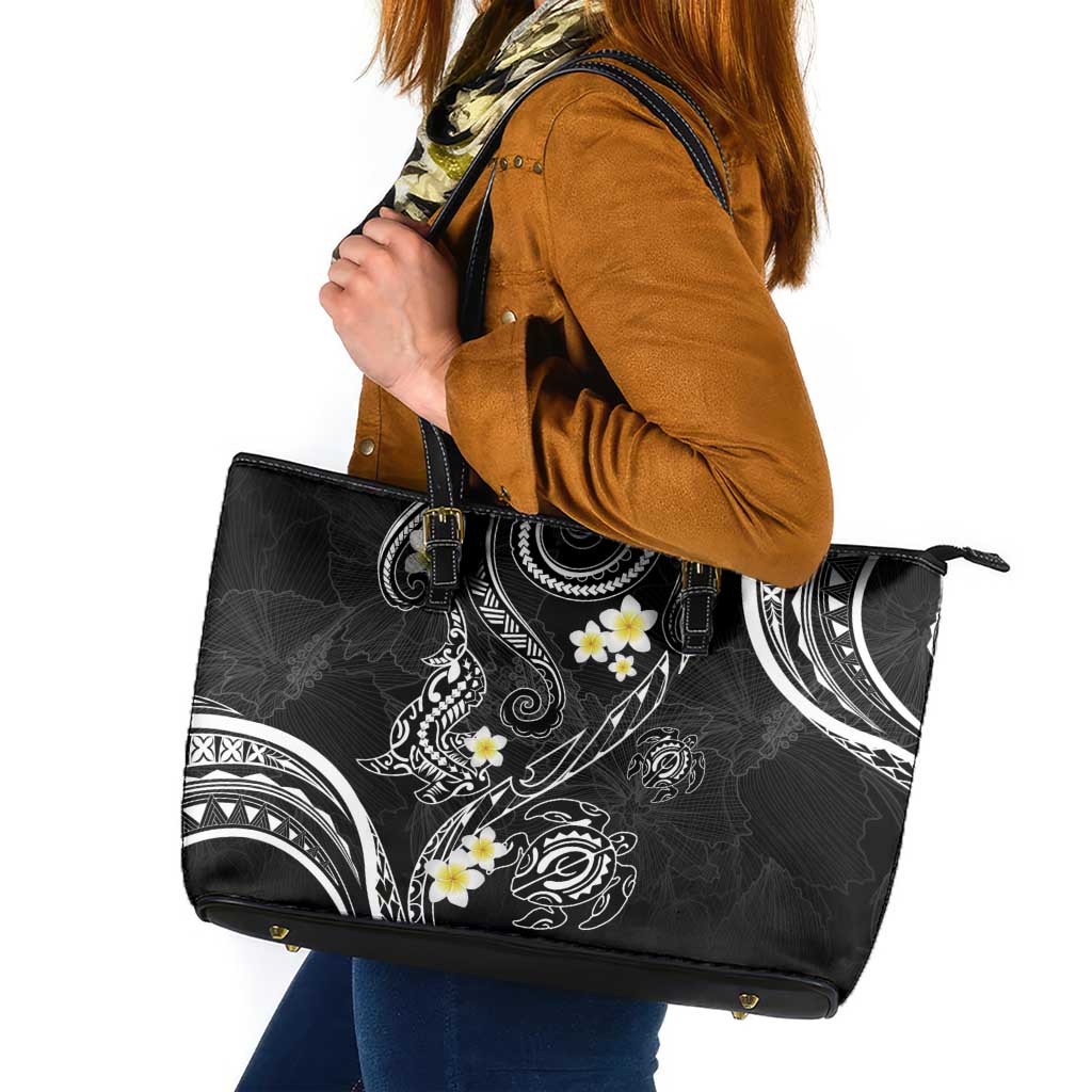 Polynesia Tribal Leather Tote Bag Tentacles Plumeria LT7 Black - Polynesian Pride