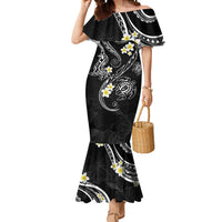 Polynesia Tribal Mermaid Dress Tentacles Plumeria LT7 Women Black - Polynesian Pride