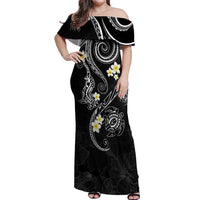 Polynesia Tribal Off Shoulder Maxi Dress Tentacles Plumeria LT7 Women Black - Polynesian Pride