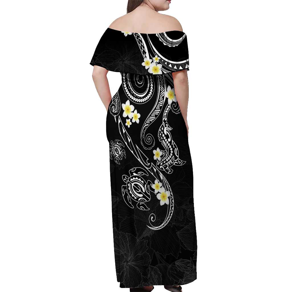 Polynesia Tribal Off Shoulder Maxi Dress Tentacles Plumeria LT7 - Polynesian Pride