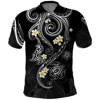 Polynesia Tribal Polo Shirt Tentacles Plumeria LT7 Black - Polynesian Pride