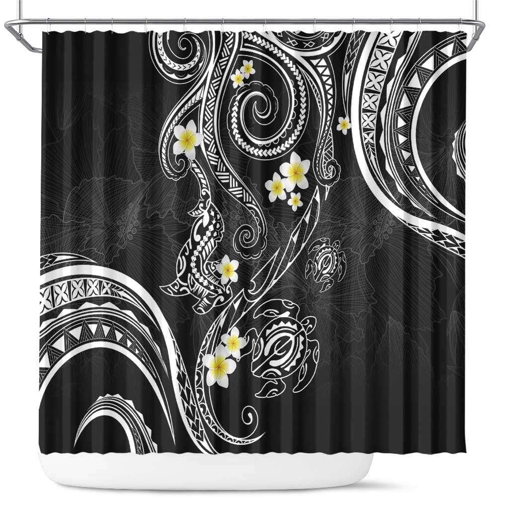 Polynesia Tribal Shower Curtain Tentacles Plumeria LT7 Black - Polynesian Pride