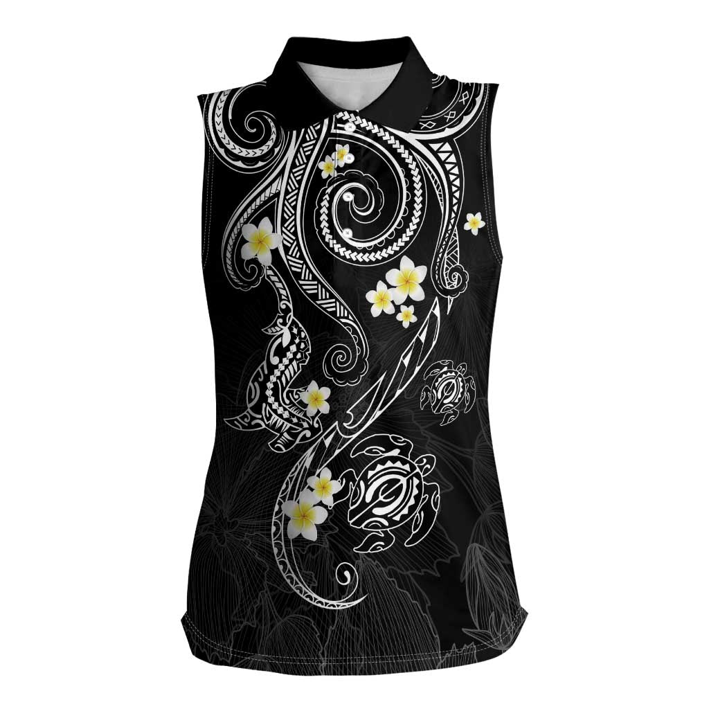 Polynesia Tribal Women Sleeveless Polo Shirt Tentacles Plumeria LT7 Female Black - Polynesian Pride