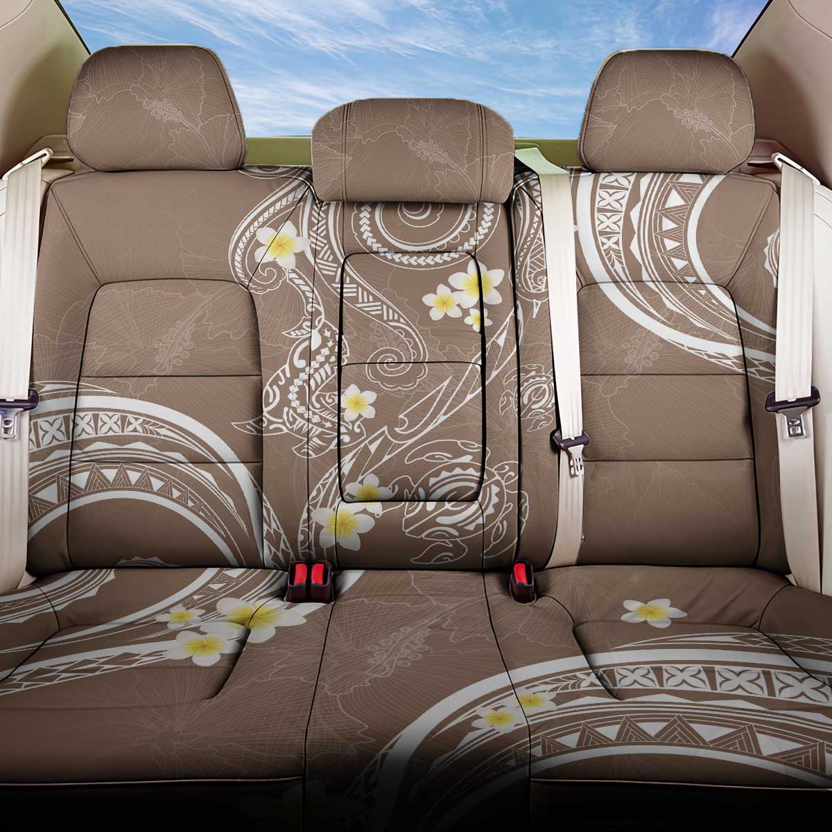 Polynesia Tribal Back Car Seat Cover Mocha Plumeria Tentacles LT7 One Size Mocha - Polynesian Pride