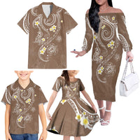 Polynesia Tribal Family Matching Off The Shoulder Long Sleeve Dress and Hawaiian Shirt Mocha Plumeria Tentacles LT7 Mocha - Polynesian Pride
