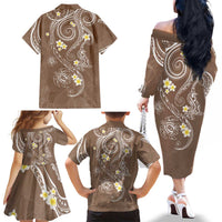 Polynesia Tribal Family Matching Off The Shoulder Long Sleeve Dress and Hawaiian Shirt Mocha Plumeria Tentacles LT7 - Polynesian Pride
