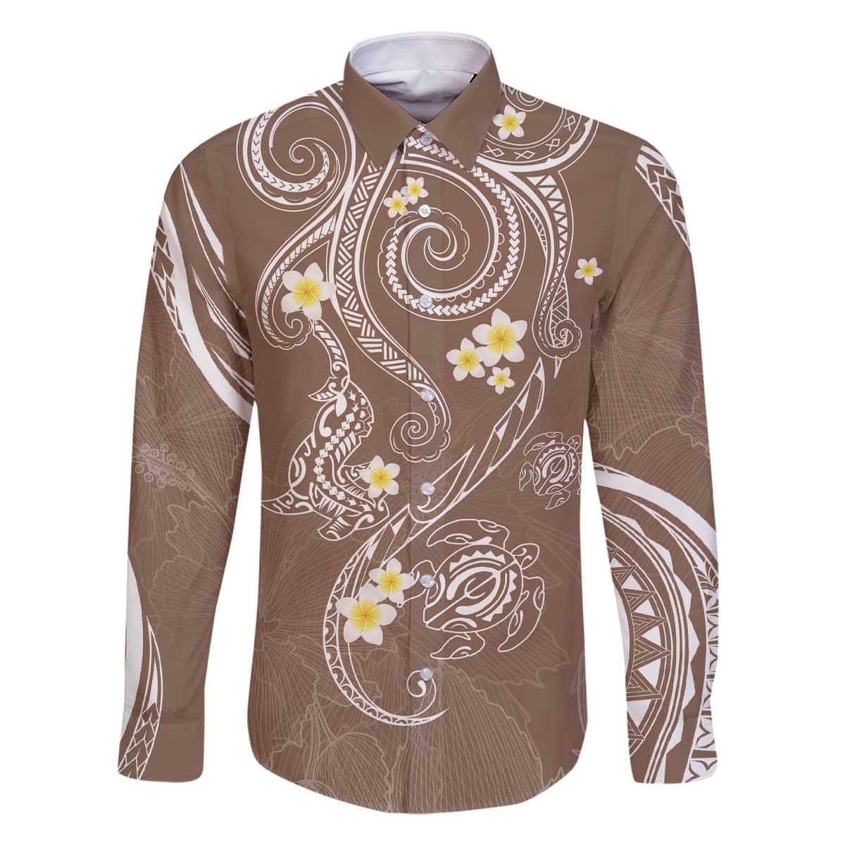 Polynesia Tribal Family Matching Off The Shoulder Long Sleeve Dress and Hawaiian Shirt Mocha Plumeria Tentacles LT7 - Polynesian Pride