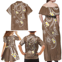 Polynesia Tribal Family Matching Off Shoulder Maxi Dress and Hawaiian Shirt Mocha Plumeria Tentacles LT7 - Polynesian Pride