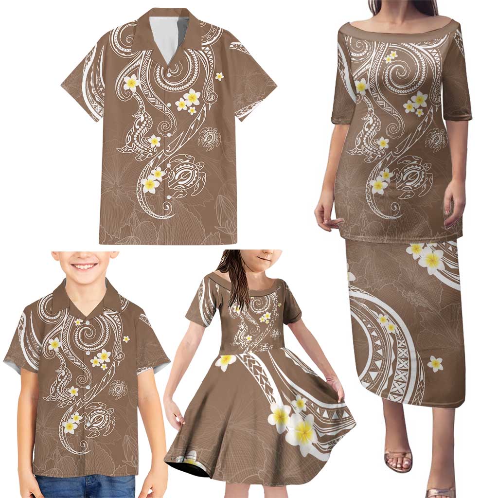 Polynesia Tribal Family Matching Puletasi and Hawaiian Shirt Mocha Plumeria Tentacles LT7 - Polynesian Pride