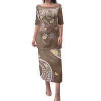 Polynesia Tribal Family Matching Puletasi and Hawaiian Shirt Mocha Plumeria Tentacles LT7 Mom's Dress Mocha - Polynesian Pride