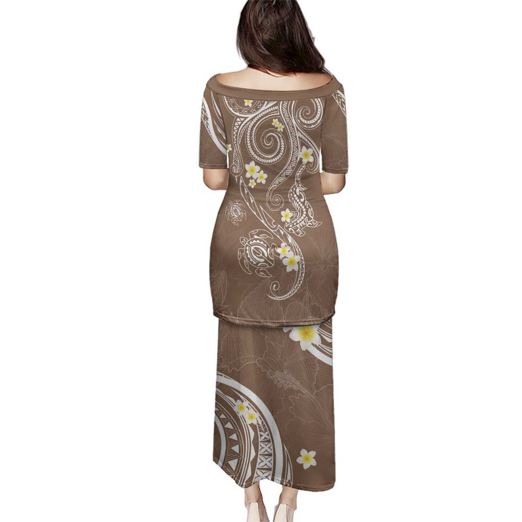 Polynesia Tribal Family Matching Puletasi and Hawaiian Shirt Mocha Plumeria Tentacles LT7 - Polynesian Pride
