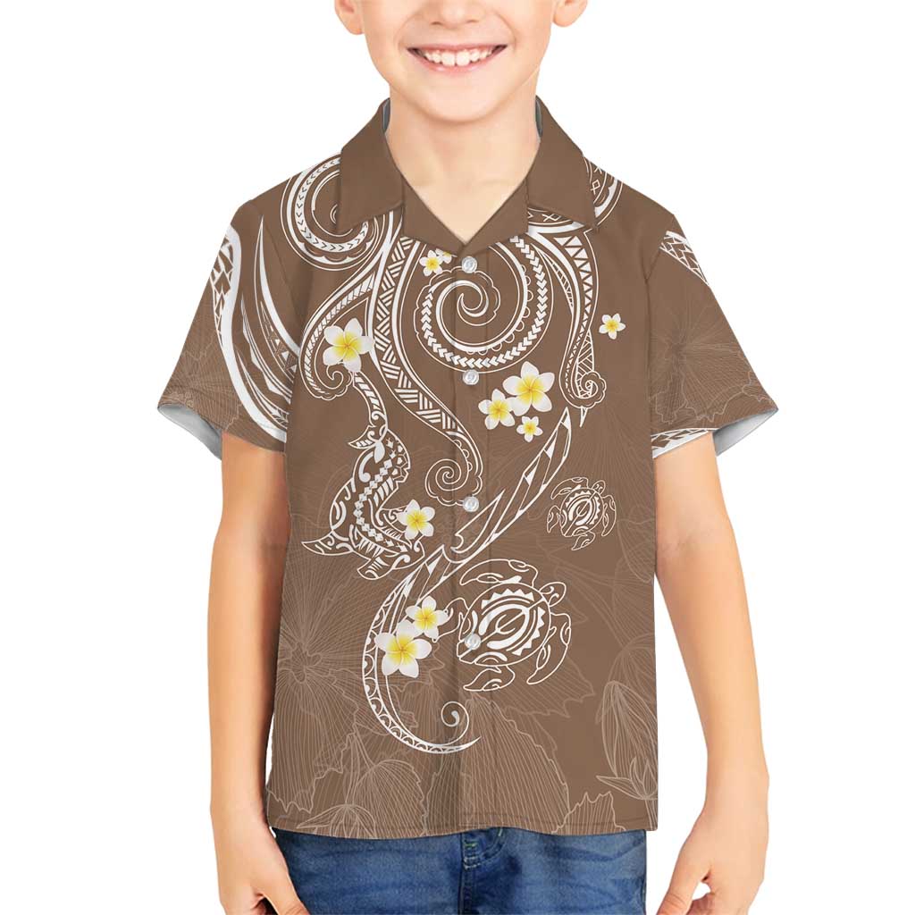 Polynesia Tribal Family Matching Puletasi and Hawaiian Shirt Mocha Plumeria Tentacles LT7 Son's Shirt Mocha - Polynesian Pride