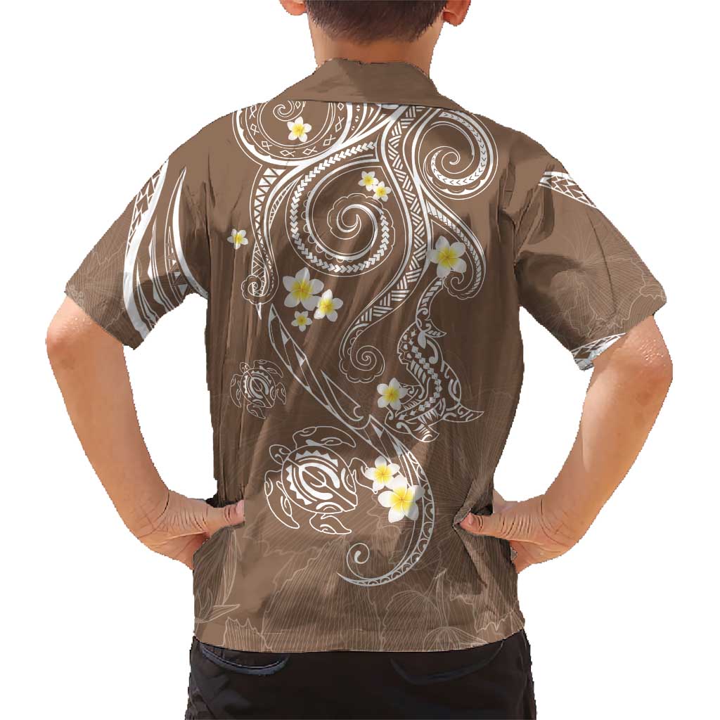 Polynesia Tribal Family Matching Short Sleeve Bodycon Dress and Hawaiian Shirt Mocha Plumeria Tentacles LT7 - Polynesian Pride