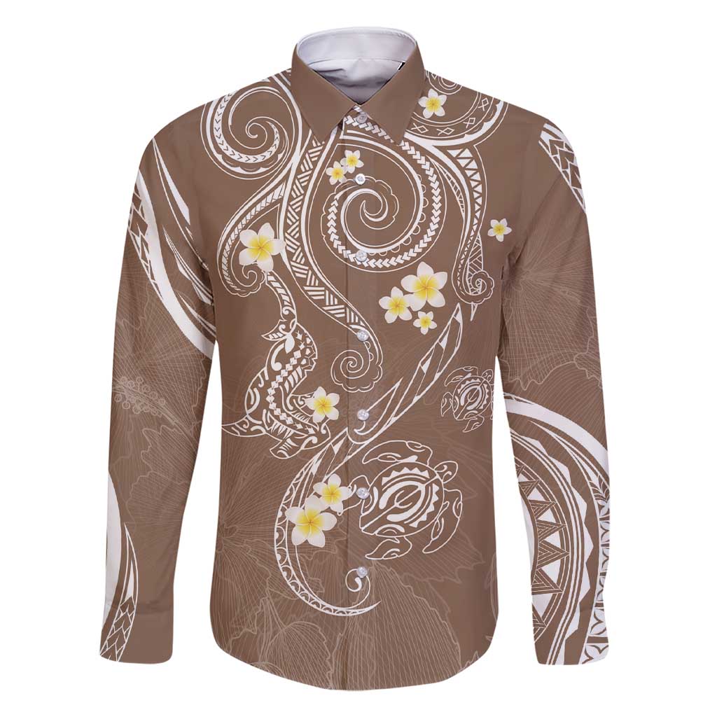 Polynesia Tribal Family Matching Short Sleeve Bodycon Dress and Hawaiian Shirt Mocha Plumeria Tentacles LT7 Dad's Shirt - Long Sleeve Mocha - Polynesian Pride
