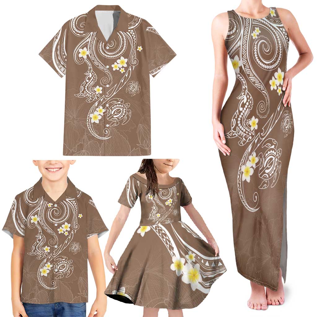Polynesia Tribal Family Matching Tank Maxi Dress and Hawaiian Shirt Mocha Plumeria Tentacles LT7 - Polynesian Pride