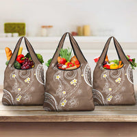 Polynesia Tribal Grocery Bag Mocha Plumeria Tentacles