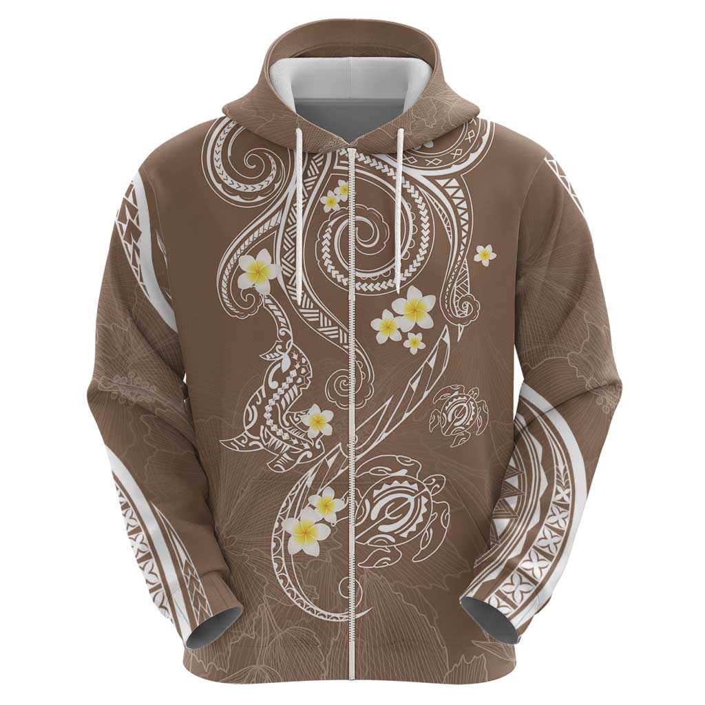 Polynesia Tribal Hoodie Mocha Plumeria Tentacles LT7 - Polynesian Pride