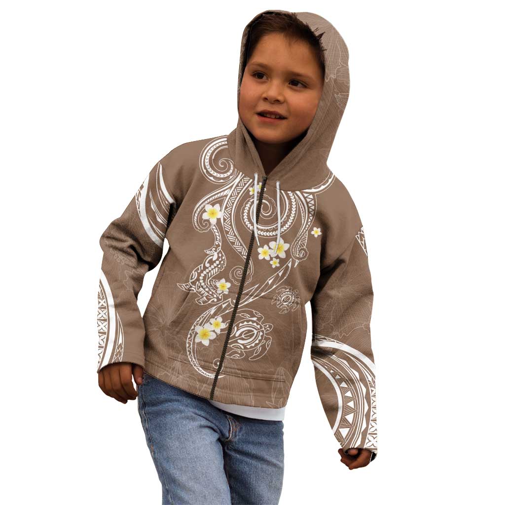Polynesia Tribal Kid Hoodie Mocha Plumeria Tentacles LT7 - Polynesian Pride