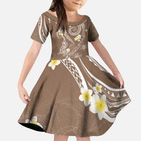 Polynesia Tribal Kid Short Sleeve Dress Mocha Plumeria Tentacles LT7 KID Mocha - Polynesian Pride