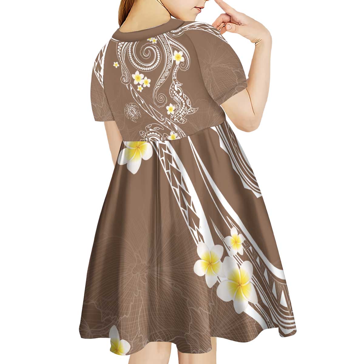 Polynesia Tribal Kid Short Sleeve Dress Mocha Plumeria Tentacles LT7 - Polynesian Pride