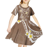 Polynesia Tribal Kid Short Sleeve Dress Mocha Plumeria Tentacles LT7 - Polynesian Pride
