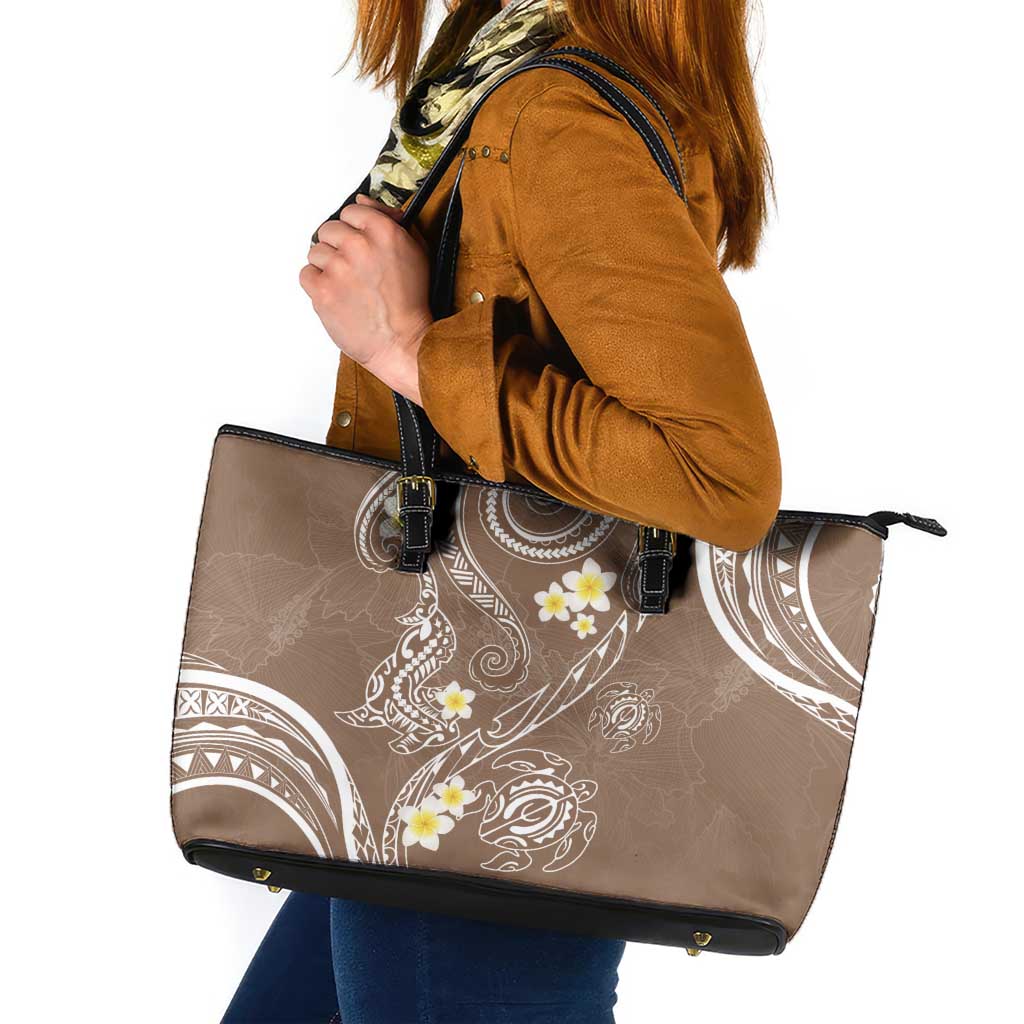 Polynesia Tribal Leather Tote Bag Mocha Plumeria Tentacles LT7 Mocha - Polynesian Pride