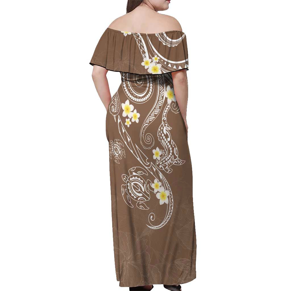 Polynesia Tribal Off Shoulder Maxi Dress Mocha Plumeria Tentacles LT7 - Polynesian Pride