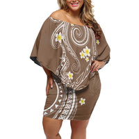Polynesia Tribal Off Shoulder Short Dress Mocha Plumeria Tentacles LT7 Women Mocha - Polynesian Pride