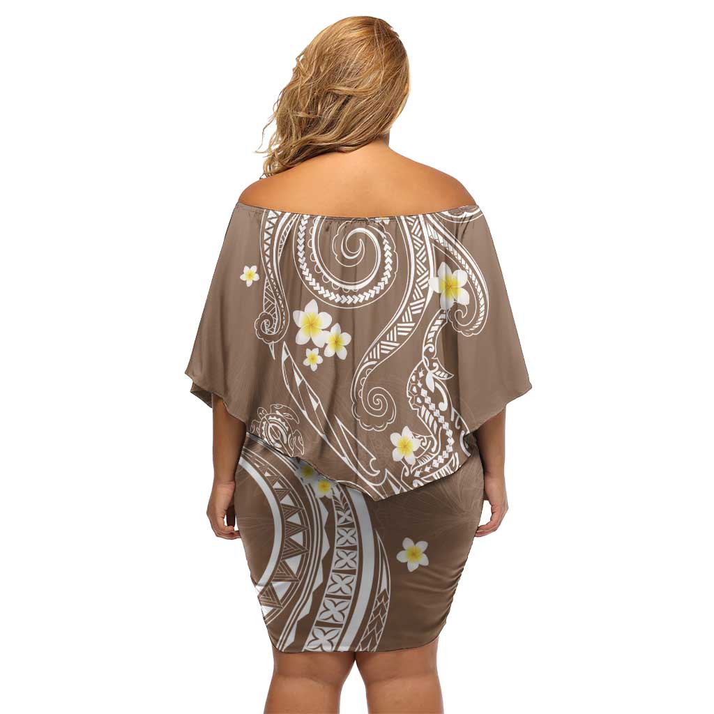 Polynesia Tribal Off Shoulder Short Dress Mocha Plumeria Tentacles LT7 - Polynesian Pride